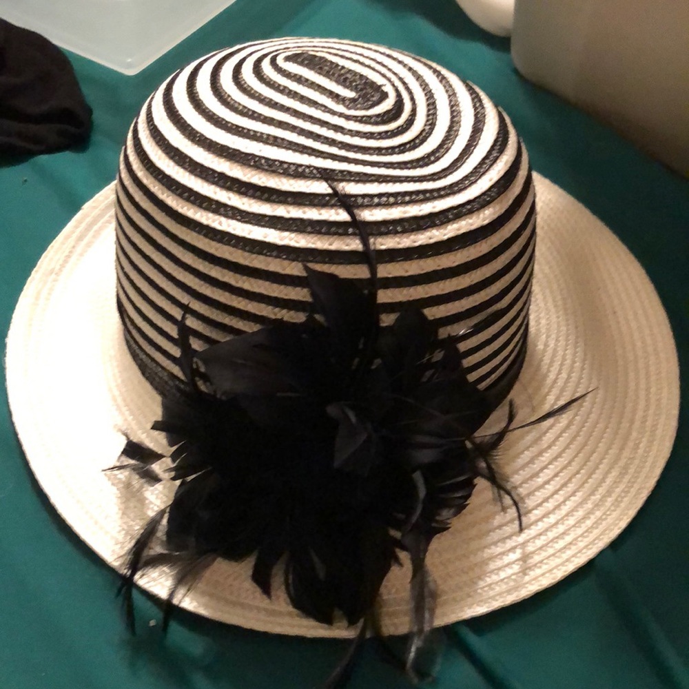 Navy blue and ivory hat